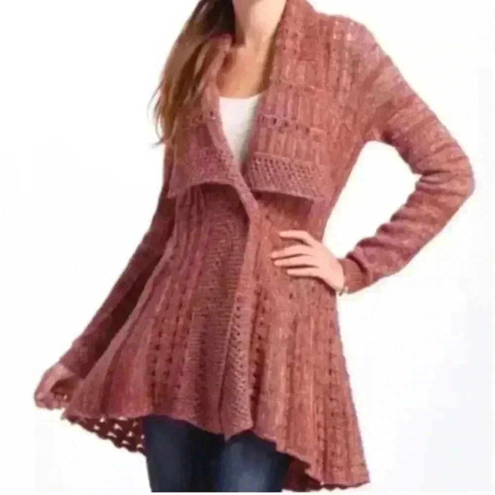 Anthropologie Dusty Rose Knit Draped Cardigan